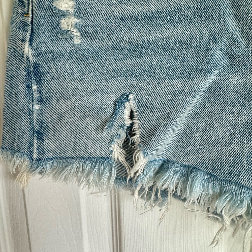Agolde Light Blue Distressed Jean Shorts - Picture 3 of 6